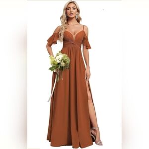 Burnt Orange Corset Back Bridesmaid Dress